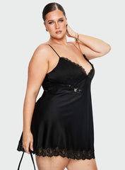 Aloura Spliced Lace Mini Dress Black Curve
