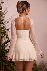Long Sleeve Lace Corset Mini Dress In Ivory