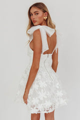 Mykonos Morning Tied Shoulder Mini Dress Embroidered Palm White