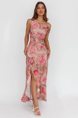 Moonlit Magic Asymmetric Neckline Maxi Dress Floral Blush