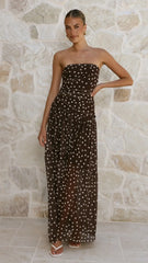 Riko Strapless Maxi Dress - Chocolate Polka