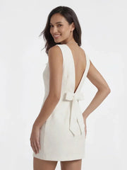 Boatneck Bow Back A-Line Mini Dress