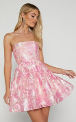 Lettie Mini Dress - Strapless Tiered Hem Dress In Pink
