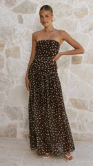 Riko Strapless Maxi Dress - Chocolate Polka
