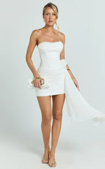 Riley Mini Dress - Strapless Draped Corset Bodycon Dress In White