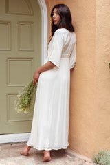 Paradise Found V-Neck Button Maxi Dress Natural