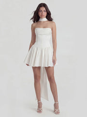 Ribbon Strapless Corset Mini Dress With Scarf Detail
