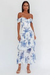 Veda Off-Shoulder Maxi Dress Floral Blue
