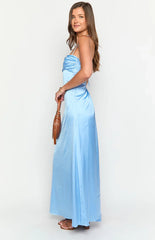 Blaise Blue Satin Maxi Dress