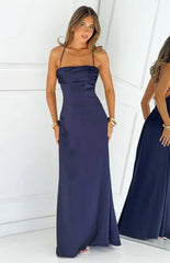 Blaise Navy Satin Maxi Dress