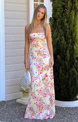 Blaise Yellow Bloom Satin Maxi Dress