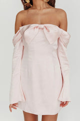 Lilith Off Shoulder Bow Mini Dress Blush