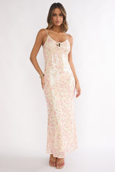 Marielle Sequin Maxi Dress Floral Pink