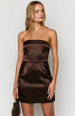 Eva Brown Strapless Mini Dress