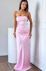 Malorie Pink Satin Strapless Maxi Dress