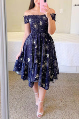 Shirred Bodice Off Shoulder Flap Asymmetric Dress