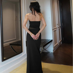 Shiny Silk Twist-Panel Slim-Fit Strapless Dress