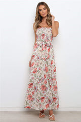 Floral Tie Straps Ruffles Midi Dress