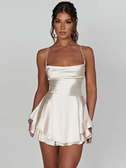 Open Back Satin Mini Dress White