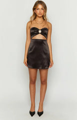 Shore Side Black Satin Strapless Mini Dress