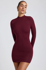 Modal Open-Back Long-Sleeve Mini Dress In Plum