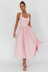 Get My Attention Halterneck Maxi Dress Pink