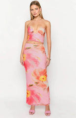 Esha Pink Floral Strapless Crop Top