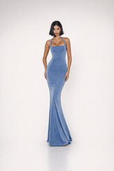 Light Blue Shimmering Slim Fit Maxi Dress