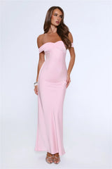 The Sophisticate Off Shoulder Maxi Dress Pink