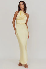 Gelato Pearl Strap Halter Maxi Dress Butter