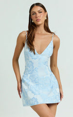 Gianni Mini Dress -  Plunge A Line Low Back Dress In Light Blue