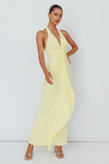 Ray Of Light Ruched Halterneck Maxi Dress Lemon