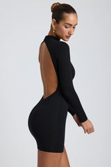 Modal Open-Back Long-Sleeve Mini Dress In Black