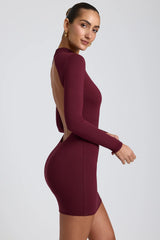 Modal Open-Back Long-Sleeve Mini Dress In Plum