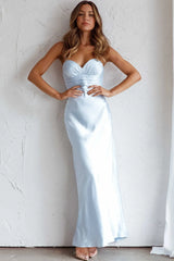 Azara Pintuck Bodice Maxi Dress Steel Blue