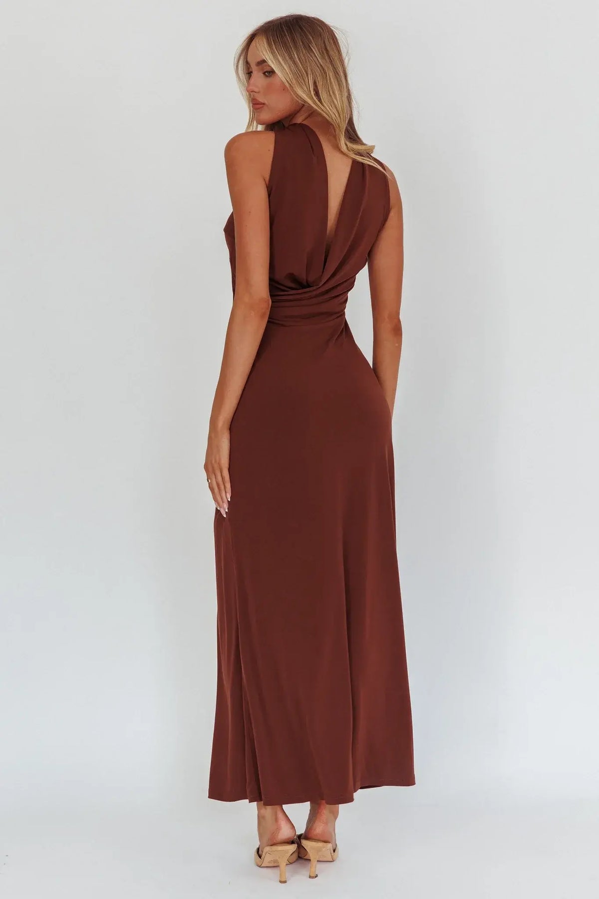 Damsel Reverse Halter Maxi Dress Chocolate