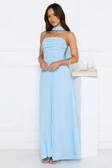 Sugar Babe Strapless Pleated Maxi Dress Blue