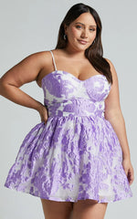 Brailey Mini Dress - Sweetheart Bustier Dress In Purple Jacquard