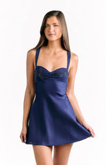 Jazzy Navy Contrast Rhinestone Mini Dress