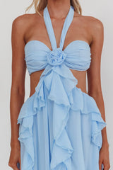 Santiago Cut-Out Ruffle Maxi Dress Ice Blue