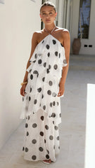 Loana Maxi Dress - White/Black Spot