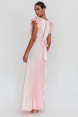 Enchantment Ruffle Sleeve Pleat Maxi Dress Pink