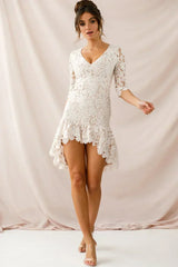 Aurora Lace High-Low Hem Dress Nude