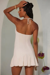 Halter Neck Ruffle A-Line Mini Dress In Ivory