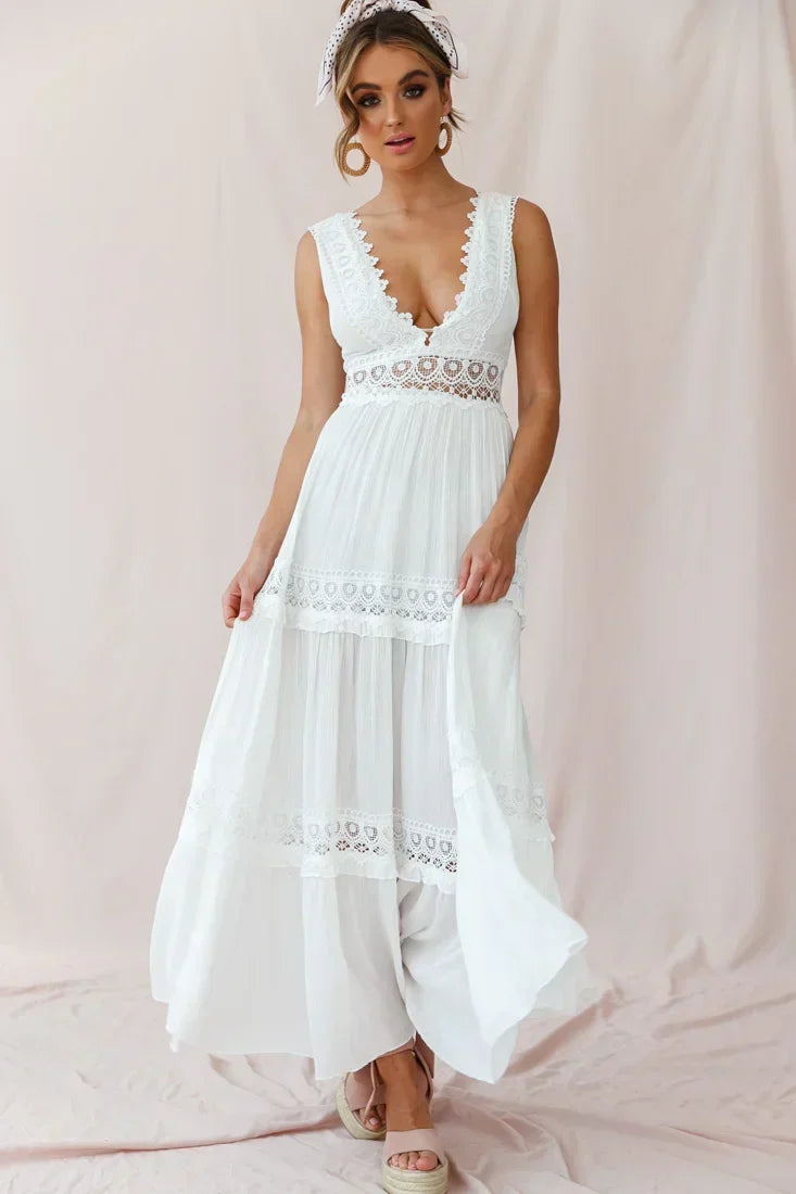 Faith Embroidered Details Maxi Dress Ivory