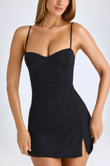 Modal Sweetheart-Neck A-Line Mini Dress In Black