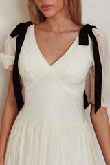 Sinta Bow Shoulder Puff Sleeve Maxi Dress Cream