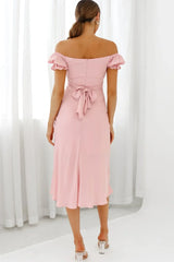 Linka Off-Shoulder Tie Back Midi Dress Blush