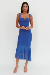 Nadia Ruched Fishtail Maxi Dress Blue