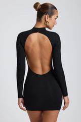 Modal Open-Back Long-Sleeve Mini Dress In Black